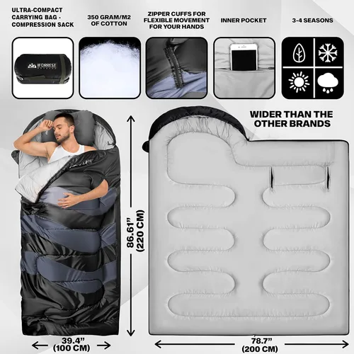 Miniatura 3 de IFORREST Sleeping Bag - Single-Person Cold Weather Camping Bed for Adults and Teens - 33/40in - Extra-Wide & Warm