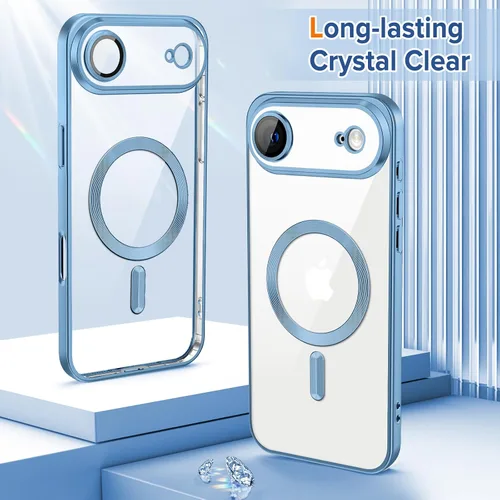 Miniatura 2 de Hython Funda magnética transparente para iPhone Air con protector de lente de cámara [compatible con MagSafe] con borde chapado de lujo, funda