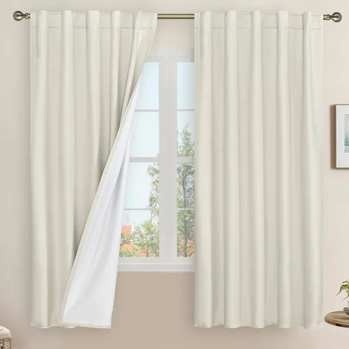 Miniatura 117 de LAMIT Cortinas de lino natural 100 % opacas para ventana, para dormitorio, 45 pulgadas, cortinas térmicas con textura de lino estilo granja