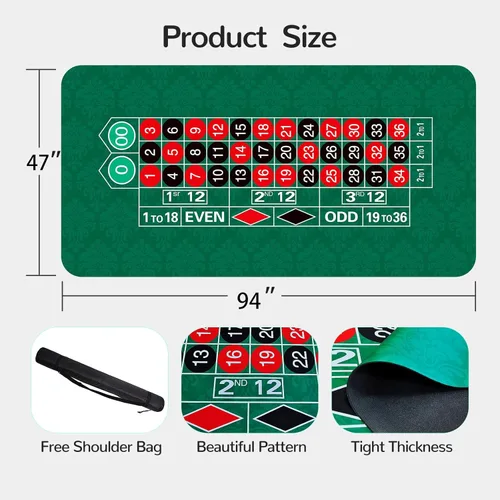 Miniatura 3 de Tapete de póquer con alfombrilla de póquer, cubierta de goma antideslizante para mesa de juego de ruleta, tapete de póquer con bolsa de transporte