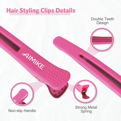 Miniatura 4 de AIMIKE Accesorios para el peinado del cabello - 6 piezas de pinzas de pico de pato sin arrugas con banda de silicona para sección, rodillo, corte