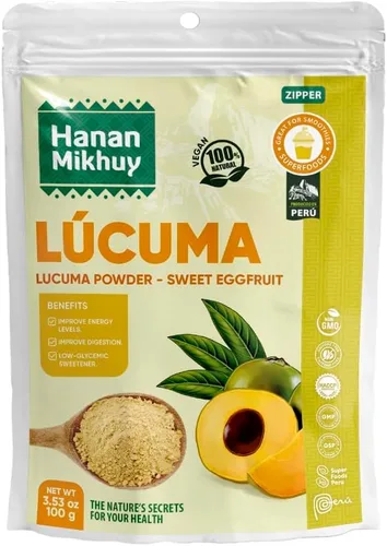 HANAN MIKHUY Lúcuma en Polvo 3.53 oz – Polvo de lúcuma 100% natural para energía, digestión y edulcorante de bajo índice glucémico, vegano, sin OMG,
