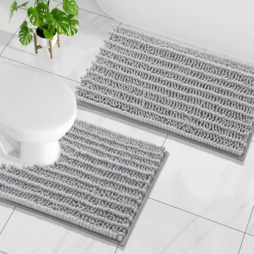 Miniatura 40 de Arotive Juego de 2 alfombras de baño de felpilla de lujo, extra suaves, absorbentes, peludas y alfombras de baño de contorno en forma de U