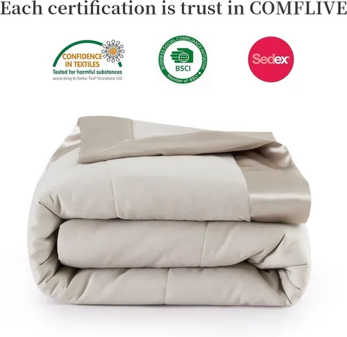 Miniatura 6 de COMFLIVE Manta de tamaño King para cama, manta alternativa de plumón con ribete satinado, manta ligera para todas las estaciones – Invierno verano