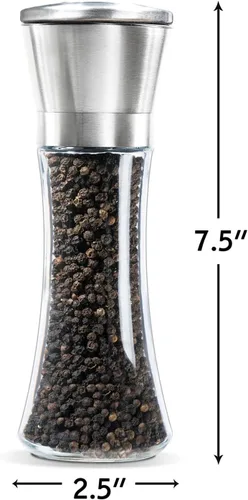 Miniatura 3 de Levav Set de 2 molinillos de sal y pimienta de acero inoxidable pulido premium, salero y pimentero de vidrio de 6 onzas y rotor de cerámica