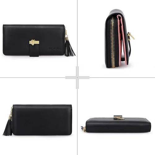 Miniatura 3 de Carteras RFID para mujer con múltiples ranuras para tarjetas y compartimento para celular, billetera para mujer, Negro, Classic