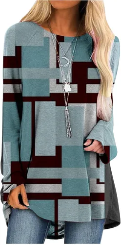 Miniatura 23 de Túnicas o tops para mujer para llevar con leggings, manga larga, ajuste holgado, ropa de otoño, cuello redondo, degradado, cómodas, blusas 02 Verde