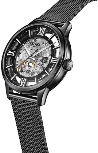 Miniatura 2 de Festina Esqueleto automático para hombre, pulsera de malla negra, esfera negra F205351, Reloj mecánico, automático