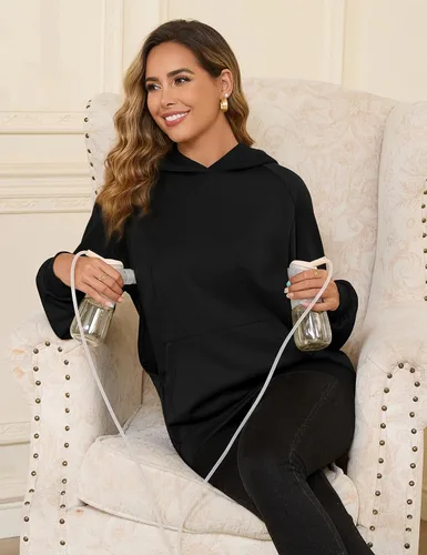 Miniatura 2 de Bhome Sudadera de lactancia con capucha para lactancia materna con cremalleras ocultas, bolsillo de canguro