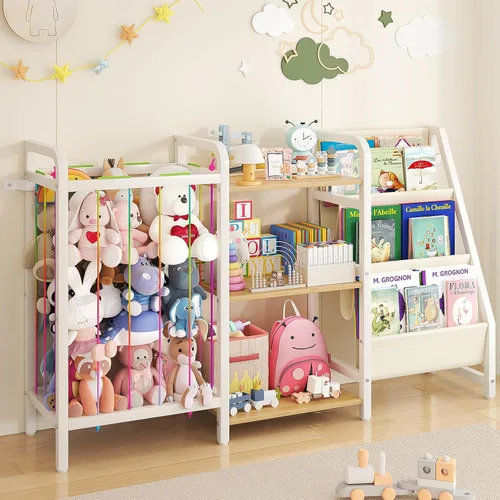 B1 - Estantería infantil y almacenamiento de juguetes, estante de libros de 3 niveles para habitaciones de niños, estantería para bebés con Madera