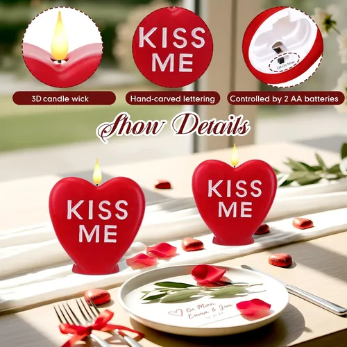 Miniatura 3 de Retisee 2 velas LED en forma de corazón sin llama para el día de San Valentín, velas románticas de colección de San Valentín, decoración romántica