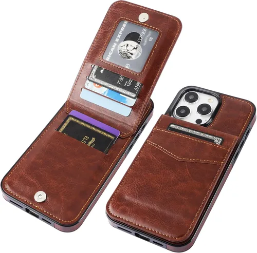 Miniatura 28 de KIHUWEY Compatible con iPhone 15 Pro Max Funda Cartera con soporte para tarjeta de crédito, con tapa de cuero premium, cierre magnético, función