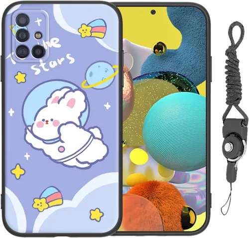 Funda para Galaxy A51 5G (no compatible con la versión A51 4G) con correa de cordón, para niñas y mujeres, diseño lindo de anime, funda de silicona
