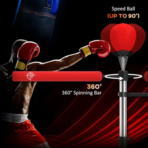 Miniatura 3 de Soozier 4-in-1 Punching Bag for Adults, Freestanding Boxing Bag with 2 Speed Bag, Boxing Training Equipment with 360° Relax Bar, Reflex Bag
