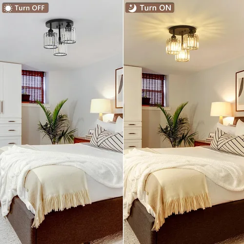 Miniatura 4 de PAUFUL Lámpara de Techo Semiempotrada de Cristal, Lámparas de Techo Modernas de 3 Luces Cerca del Techo, Lámparas de Cocina Negras con Pantalla