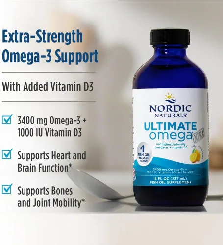 Miniatura 3 de Nordic Naturals Ultimate Omega Xtra Liquid, sabor a limón, 8 onzas, 3400 mg de omega-3 + 1000 UI de vitamina D3, EPA y DHA, salud cerebral, corazón