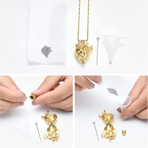 Miniatura 4 de Imrsanl Collar con colgante de joyería de cremación para cenizas – Collar anatómico de urna de corazón para cenizas – Medallones conmemorativos