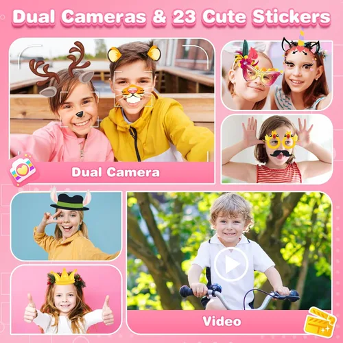 Miniatura 3 de Juguetes de teléfono para niños de 3 a 6 años para niñas, teléfono celular para niños con pantalla táctil, cámara dual, reproductor de música MP3