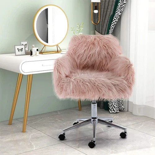 HomVent Silla decorativa de piel sintética, bonita silla giratoria de piel sintética lanuda y moderna, taburete de maquillaje, altura ajustable,