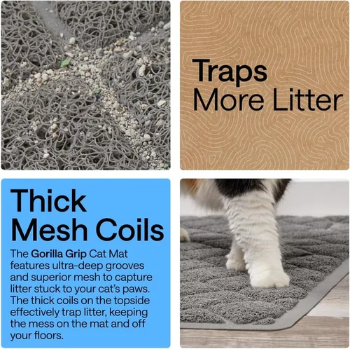 Miniatura 3 de GORILLA GRIP Tapete para caja de arena para gatos, resistente al agua, respaldo texturizado, fácil de limpiar, menos residuos y suelos limpios, 24 x
