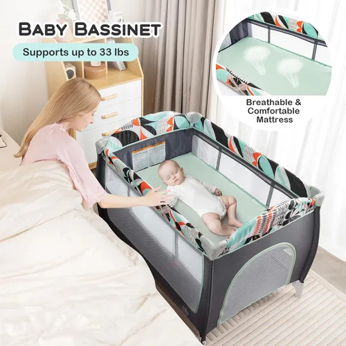 Miniatura 3 de BABY JOY 4 en 1 Pack and Play, corralito portátil para bebé con moisés, puerta lateral con cremallera, cambiador, centro de viaje para interiores