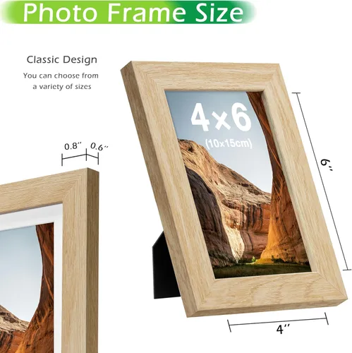 Miniatura 2 de FrameWorks Marcos de fotos clásicos de madera 4 x 6 con vidrio templado, roble natural, paquete de 6 Roble natural-6