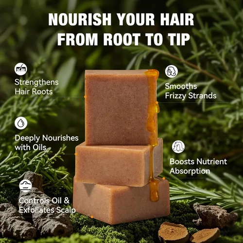 Miniatura 2 de Barra de champú con aceite esencial de hierbas para el crecimiento del cabello, fortalecimiento y voluminización, jabón orgánico con aceite