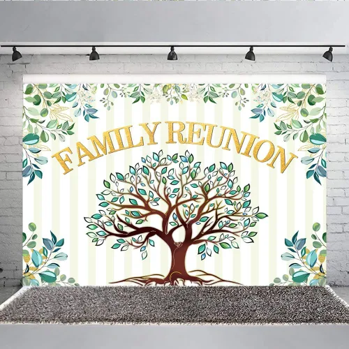 Miniatura 4 de Lofaris Telón de fondo de reunión familiar de 5 x 3 pies, árbol genealógico, hojas de eucalipto, bienvenidos a nuestros miembros de la familia