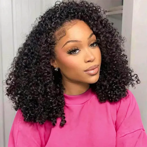 Media peluca de cabello humano rizado tipo afro, densidad 200, peluca 3En1, media peluca con cordón, sin costuras, volteable, lista para usar, sin