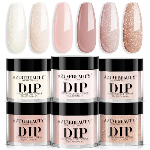 Miniatura 8 de AZUREBEAUTY Juego de uñas en polvo de inmersión, 6 colores con purpurina, rojo, verde, plateado, dorado, kit de iniciación de polvo de inmersión