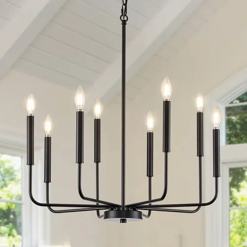 Miniatura 13 de Lámpara de araña negra, moderna lámpara de comedor de granja de 6 luces con cadena, accesorios de iluminación colgantes de metal, luces de comedor