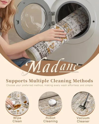 Miniatura 24 de Madane Tapete lavable de 2 x 10 pies para pasillo, cocina, recibidor, clásico, suave, antideslizante para interiores, casa de campo, baño, sala