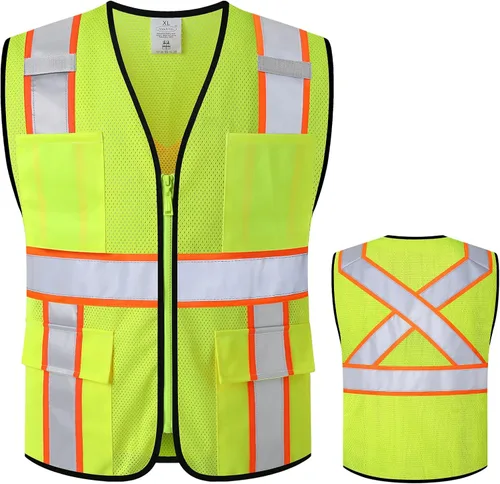 Miniatura 12 de Chaleco de seguridad clase 2 con cremallera frontal y múltiples bolsillos, chaleco de alta visibilidad, cumple con las normas ANSI/ISEA Amarillo