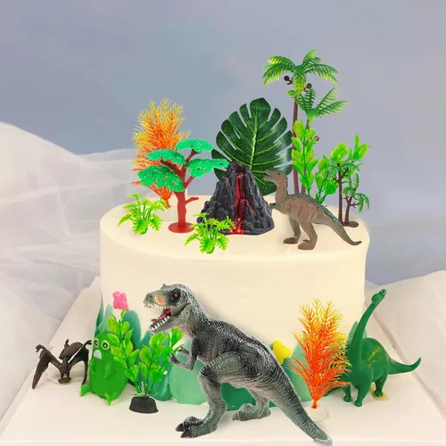 Miniatura 4 de 18 adornos de dinosaurio para tartas con huevos de dinosaurio, hojas, árboles, decoración de pasteles para animales salvajes, cumpleaños temáticos
