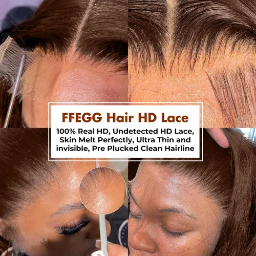 Miniatura 4 de 2x6 con aspecto de piel Chocolate Brown de cabello humano con cierre de encaje HD Real de 0.095mm ultradelgado, 15A, cabello brasileño ondulado