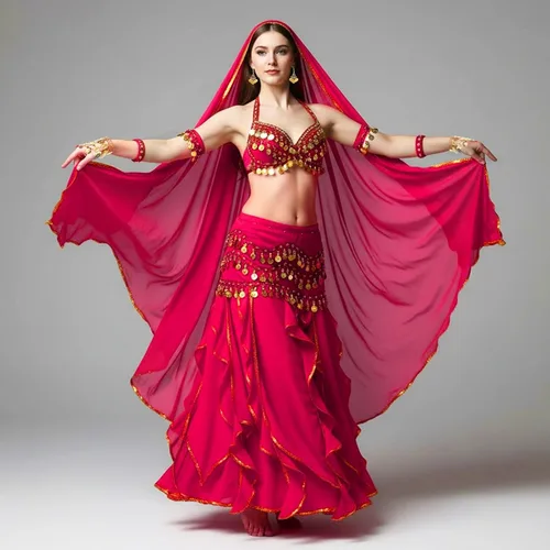 Miniatura 32 de Haysandy Conjunto de 8 piezas de danza del vientre para mujer, falda de danza del vientre, bufanda de cadera, 2 pulseras, aretes, pulsera de tobillo