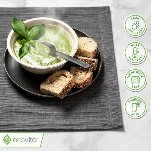 Miniatura 5 de Ecovita Cuencos de papel 100% compostables [12 onzas] – 150 cuencos desechables ecológicos, resistentes, libres de líquidos y resistentes al calor