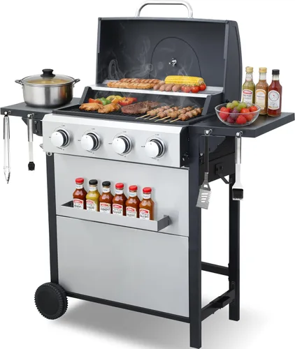 Miniatura 7 de Parrilla de gas propano de 3 quemadores de acero inoxidable, salida de 30,000 BTU, rejillas de esmalte de porcelana, sistema de calefacción uniforme