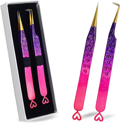 Pinzas de extensión de pestañas de precisión, rectas y de 90 grados, con punta de fibra, pinzas de volumen y aislamiento, acero inoxidable japonés,