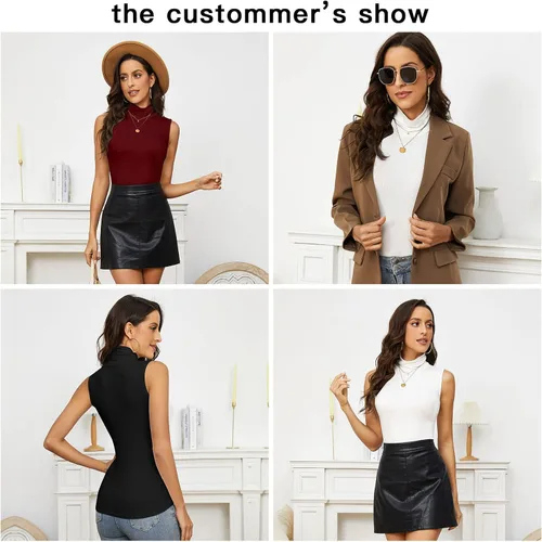Miniatura 7 de WOWENY Camisetas de verano sin mangas para mujer, cuello alto, básicas, ajustadas, para negocios, casuales, sin mangas