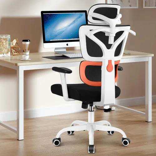 Miniatura 12 de Winrise Silla de oficina y juegos, silla de escritorio ergonómica reclinable con respaldo alto, grande y alta, cómoda oficina en casa, malla Blanco
