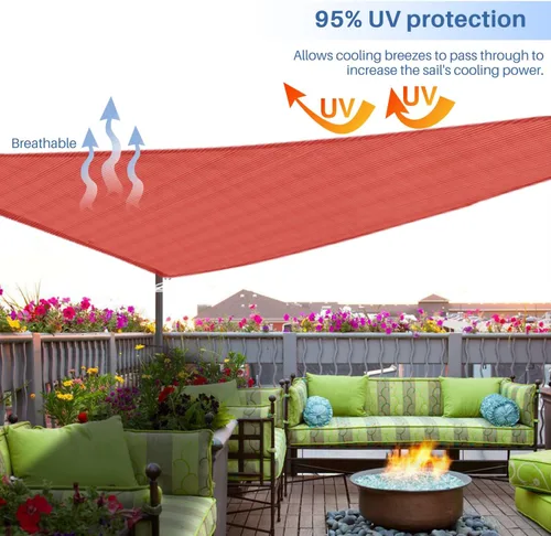 Miniatura 5 de E&K Toldo parasol triangular de 8 x 8 x 8 pies, bloquea los rayos UV, para patio, jardín, al aire libre (rojo)