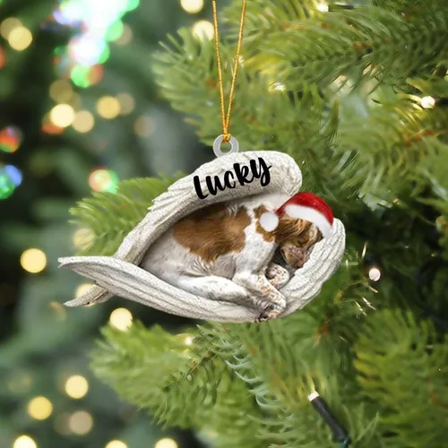 Miniatura 13 de Adorno acrílico plano de perro de Navidad de pastor alemán blanco, ángel dormido, regalo conmemorativo para perro, adorno personalizado con nombre