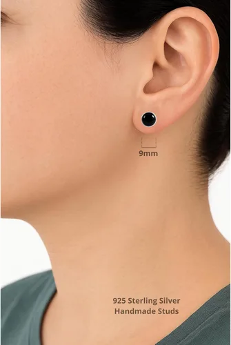Miniatura 3 de Aretes de plata de ley 925 maciza hechos a mano con piedras preciosas redondas para mujeres y hombres, disponibles en piedras azules, negras