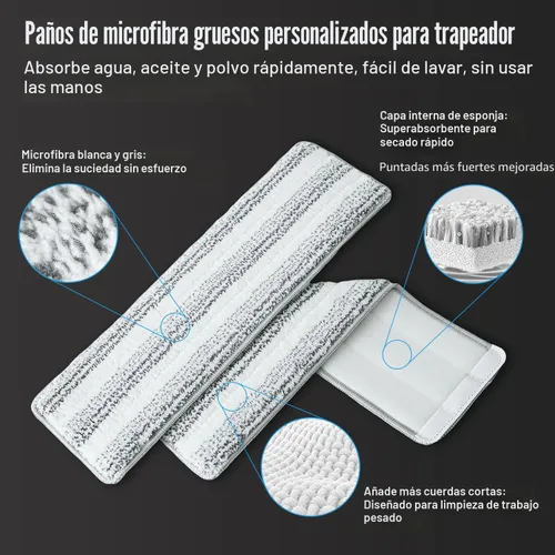 Miniatura 15 de HoMettler Juego de trapeador y cubo, sistema de trapeador plano de 3 tanques y cubo para agua limpia y sucia separada, trapeadores de 65 pulgadas