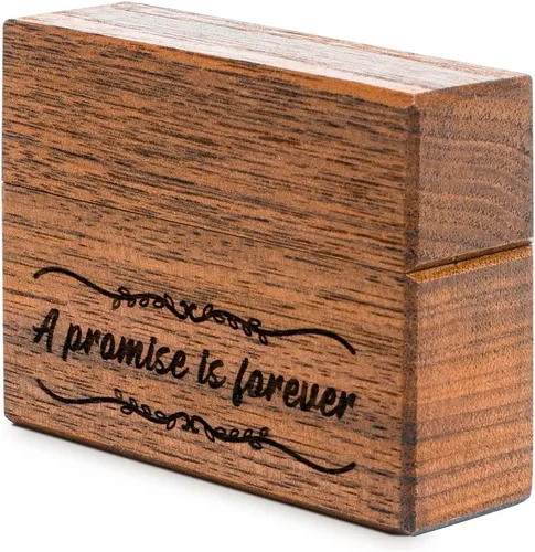 Miniatura 7 de Wislist Caja de anillos de compromiso de madera pequeña y delgada para propuesta, boda (A promesa is forever-A Pattern)