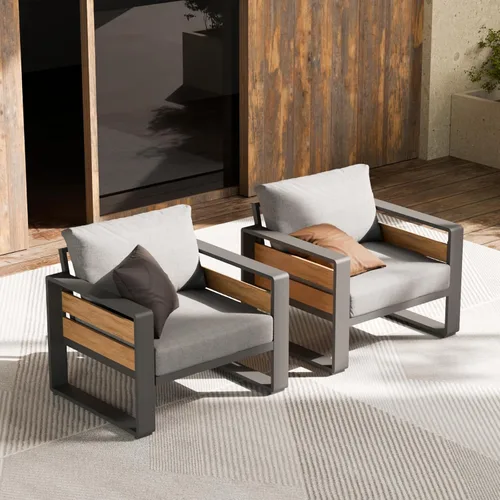 Miniatura 24 de ZANDOR Juego de muebles de aluminio para patio al aire libre, 4 piezas de metal moderno, sofá seccional para conversación al aire libre con mesa