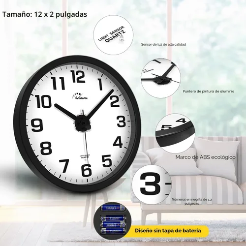 Miniatura 4 de WallarGe Reloj de pared con luz nocturna para dormitorio, reloj de pared iluminado silencioso que brilla en la oscuridad, funciona
