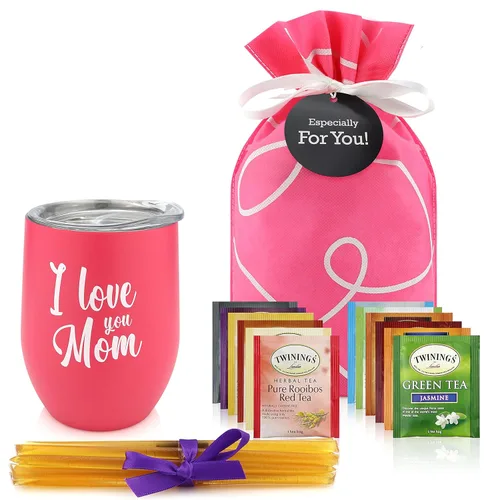 Miniatura 3 de Cesta de regalos para amantes del té - Set de regalo incluye velas, taza de retención de temperatura, 12 bolsitas de té de mezcla especial