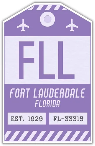 FLL Fort Lauderdale Florida Luggage Tag Sticker/Airport Code Baggage Decal/Collectible Travel Decor/Vintage Inspired Design (Purple)